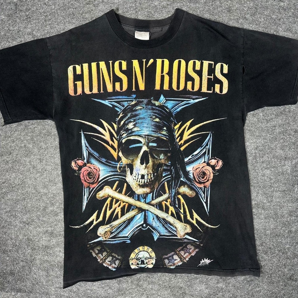 Rare Vintage 90s GUNS N ROSES Bootleg Shirt XL Skull Crossbones Double Sided